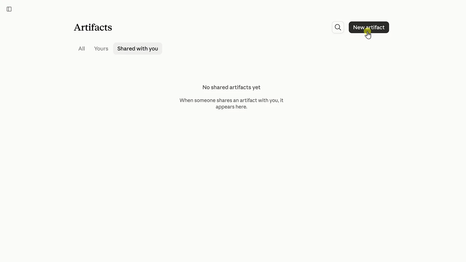 Cursor clicking the New artifact button on the Claude Artifacts page to start a guided build task