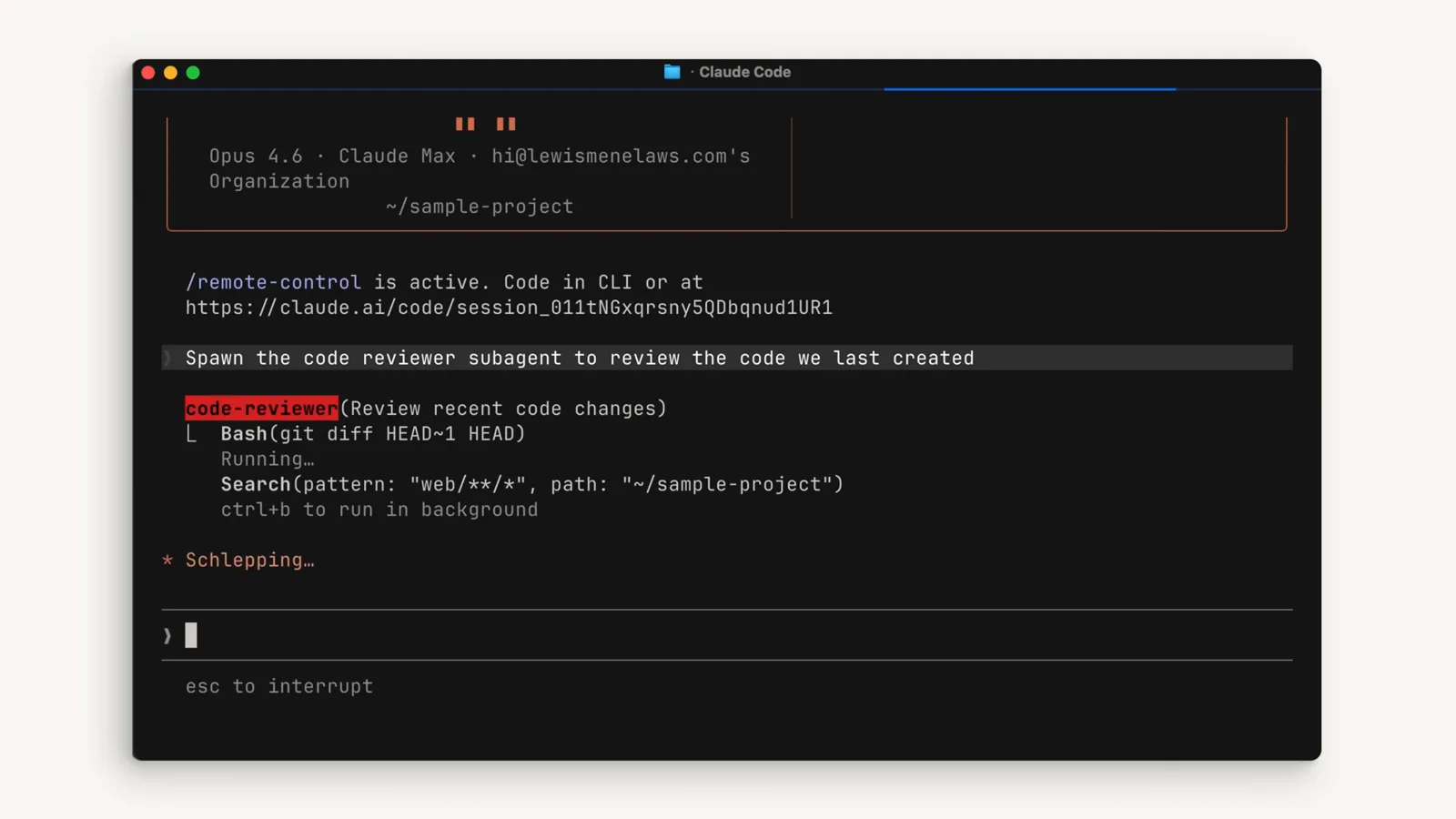 Claude Code code-reviewer subagent summarizing a refactor in its own context window with Update todos progress shown in the main session