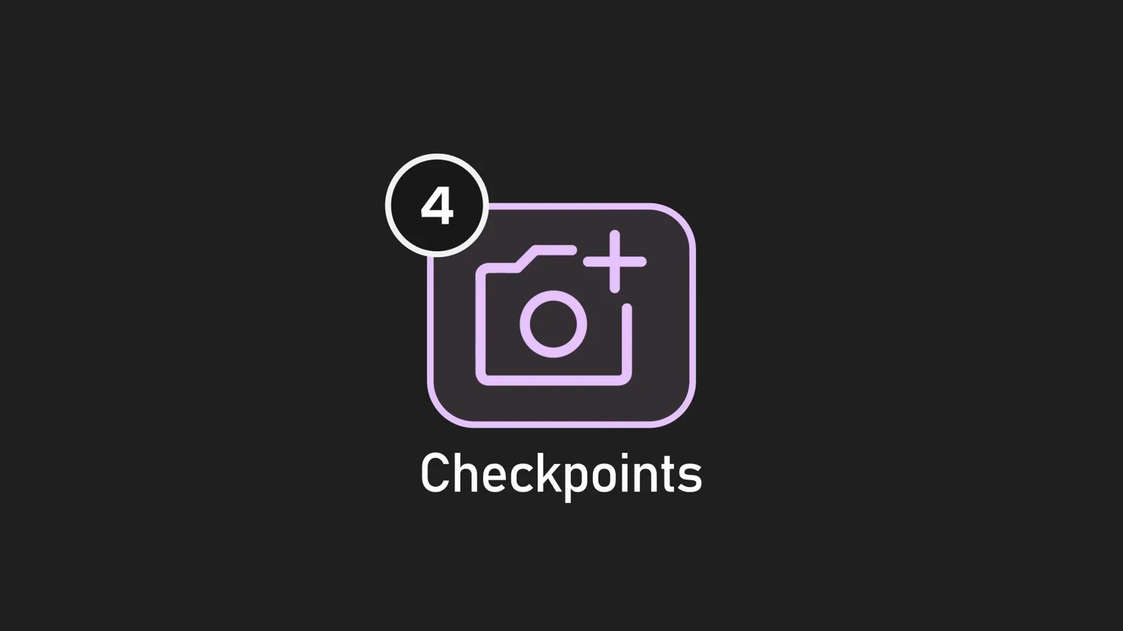 Claude Code checkpoints feature intro card with the snapshot camera icon from a twelve features explainer