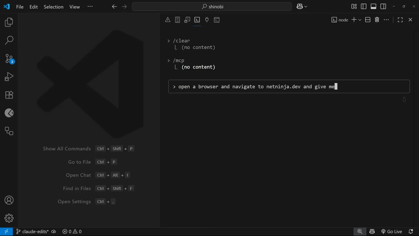 Claude Code session where the Playwright MCP navigates to netninja.dev and returns a structured summary of the site content