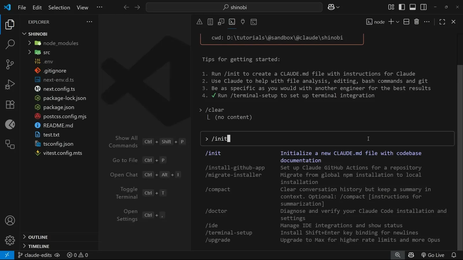 Claude Code working through its Update Todos list while initializing CLAUDE.md — exploring repository structure, reading source files, then creating the file