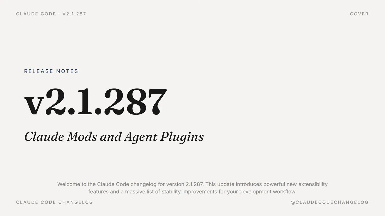 Claude Code 2.1.287 release notes cover listing Claude Mods, the You Should Know plugin and agent view filtering as headline features