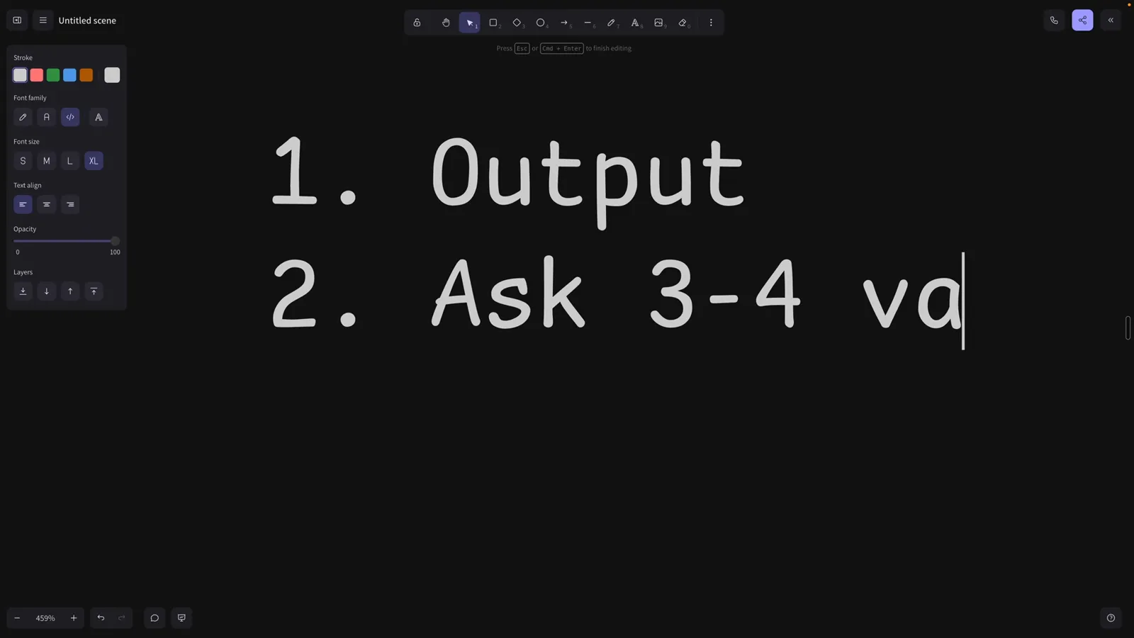 Whiteboard plan for creating a custom Claude Code output style: take the output, ask for three or four variations, then save the winner as an output style