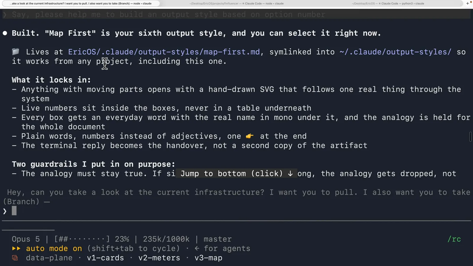 Map First custom output style file living in a project .claude/output-styles folder and symlinked into ~/.claude/output-styles so every project can use it