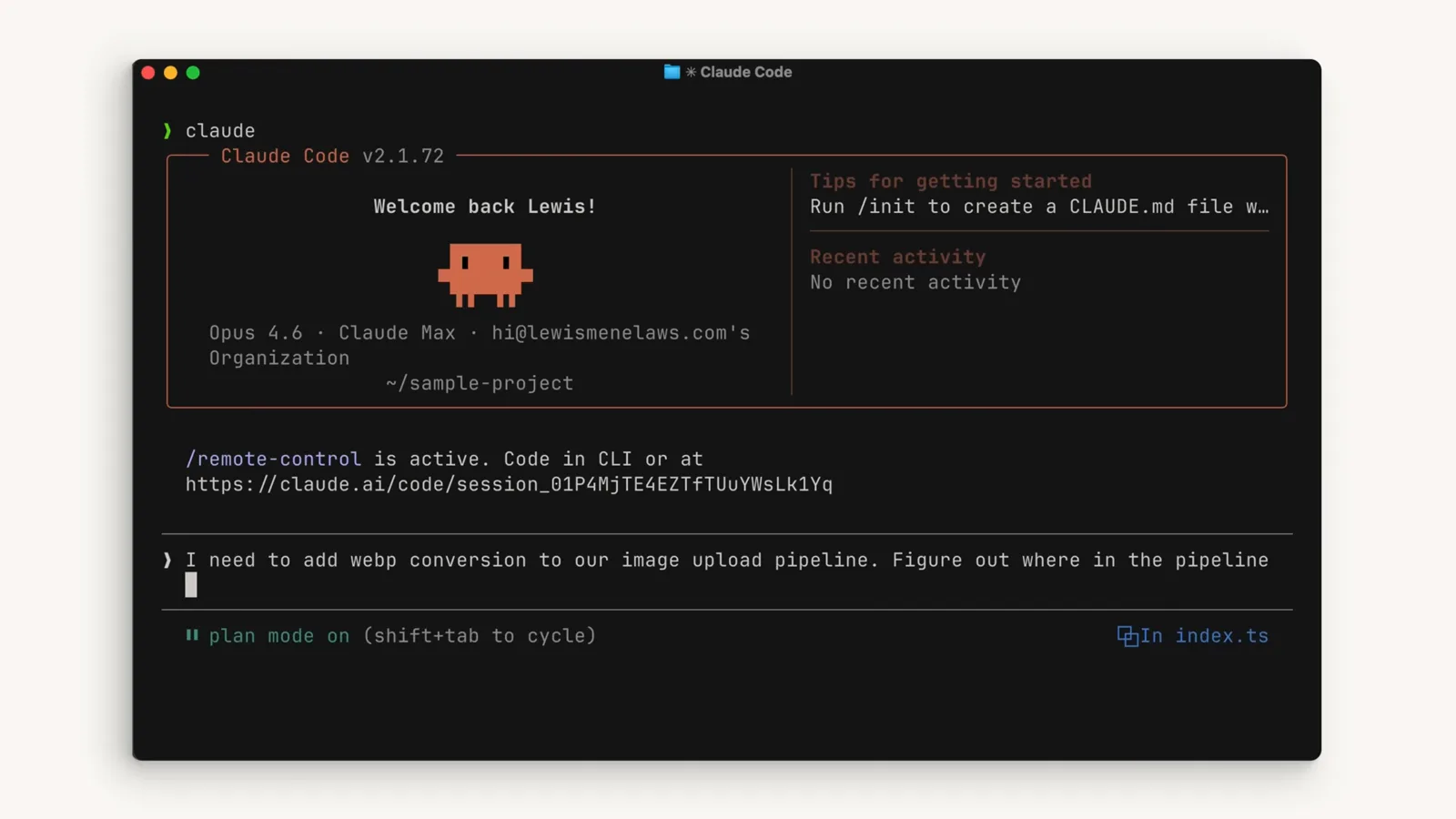 Claude Code prompt in plan mode asking to add webp conversion to an image upload pipeline and figure out where it should happen Claude Code prompt in plan mode asking to add webp conversion to an image upload pipeline and figure out where it should happen