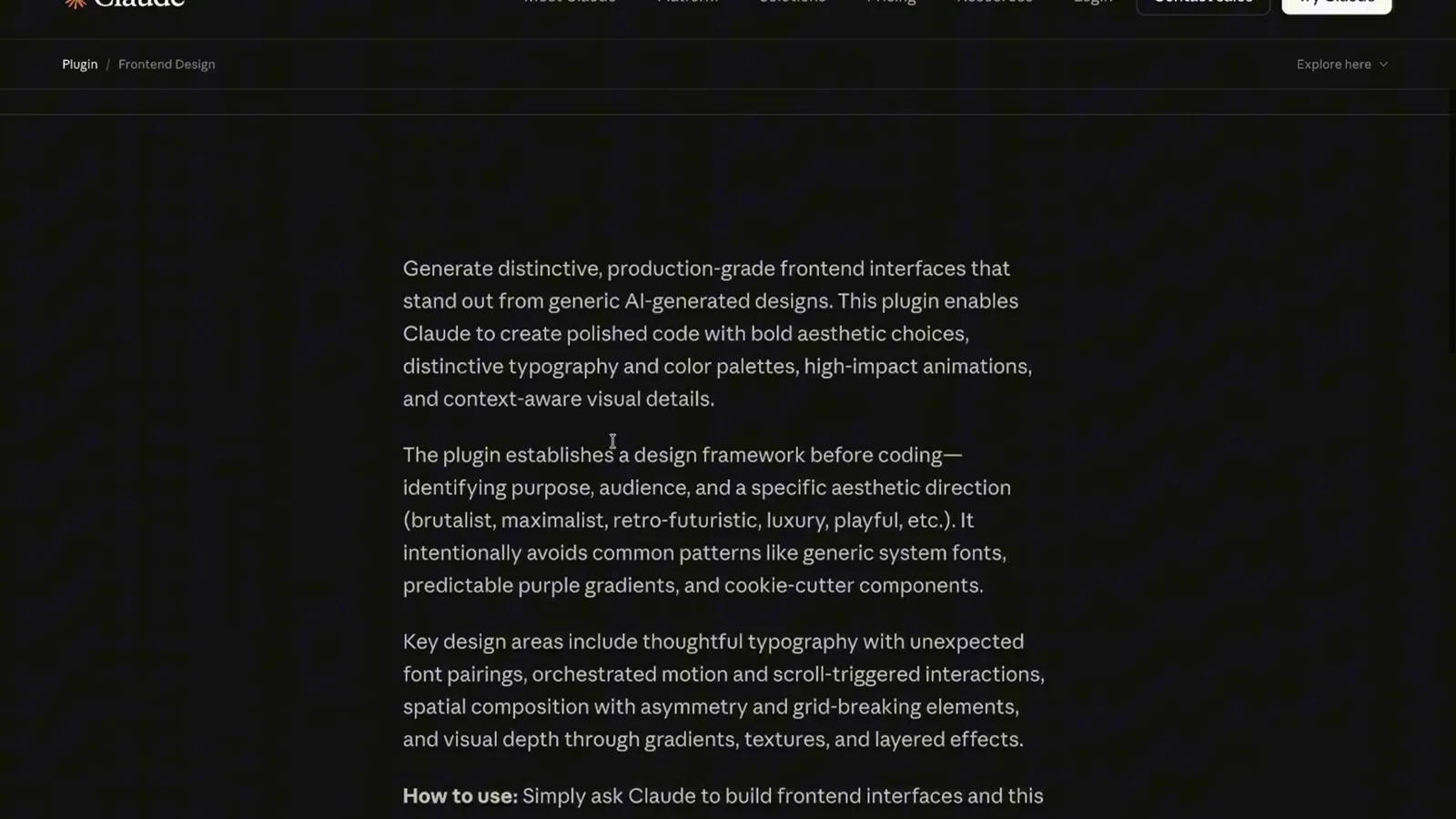 Frontend Design plugin detail page showing Made by Anthropic, an Install button and 413,623 total installs