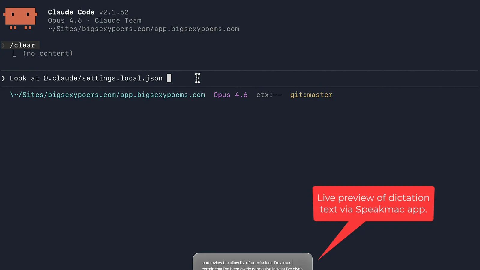 Claude Code prompt asking Claude to review the permissions allow list in settings.local.json for redundant and overly permissive entries
