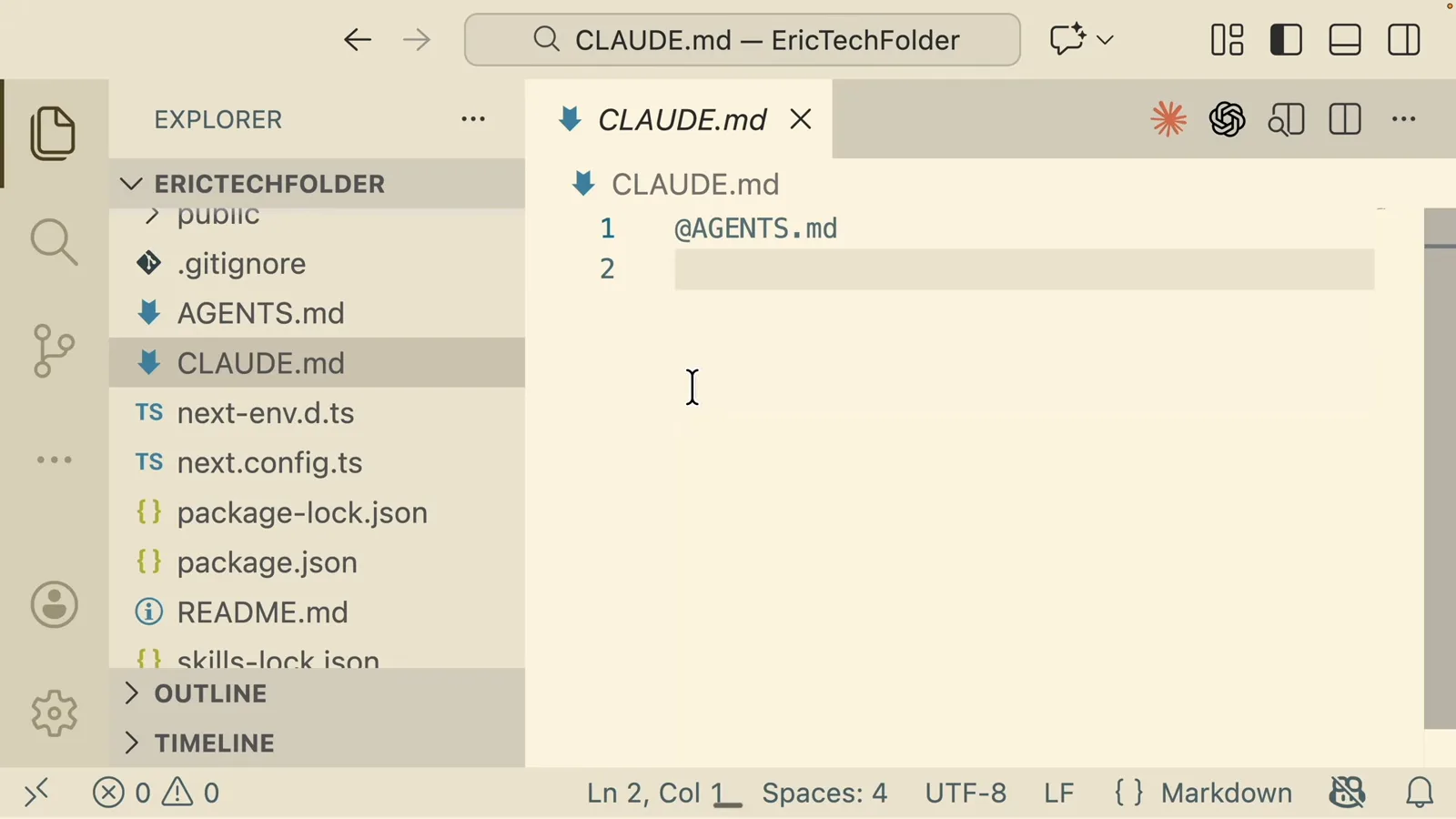Claude Code VS Code extension spark icon in the editor tab toolbar next to CLAUDE.md open in Visual Studio Code
