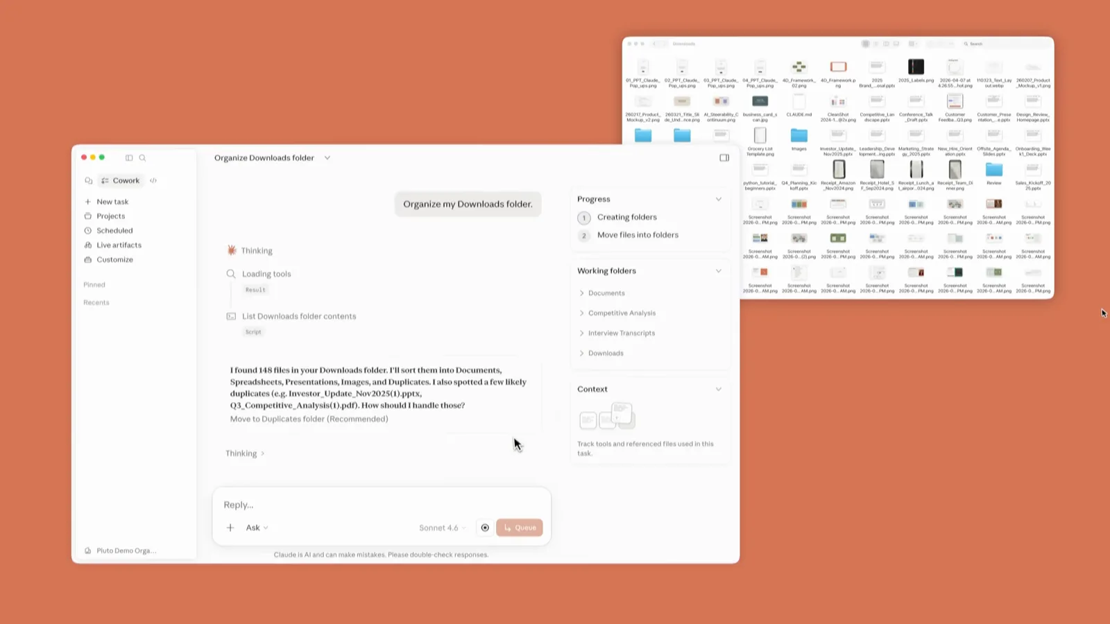Claude Cowork home screen in the Claude desktop app with the composer menu open showing Skills, Connectors and Plugins plus Google Drive, Notion and Slack toggles above the Sonnet 4.6 model chip Claude Cowork home screen in the Claude desktop app with the composer menu open showing Skills, Connectors and Plugins plus Google Drive, Notion and Slack toggles above the Sonnet 4.6 model chip