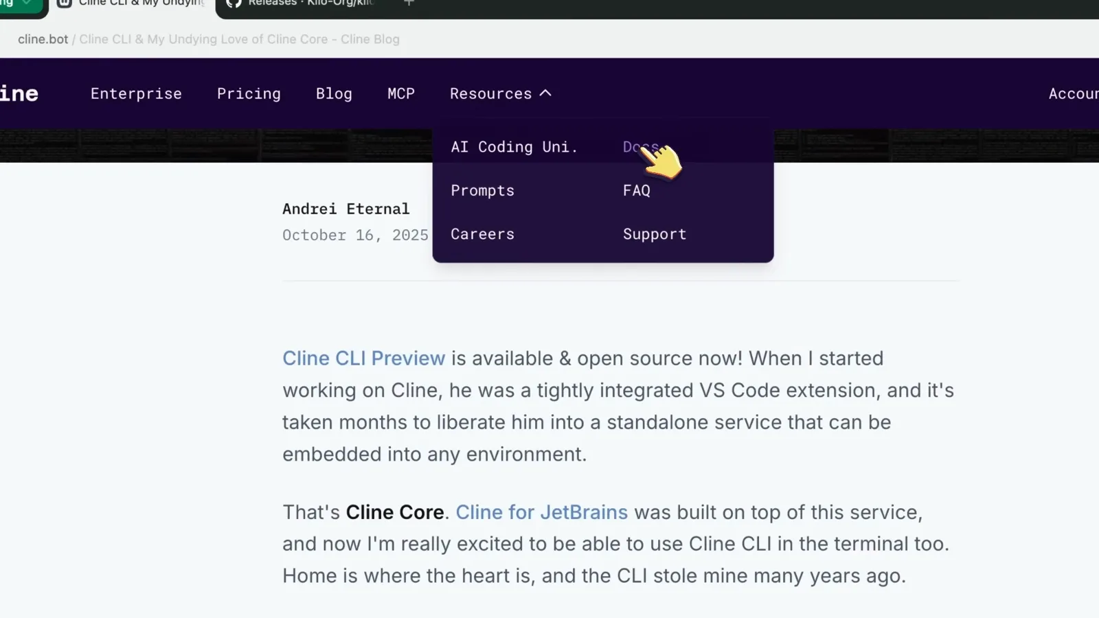 Cline CLI reference INSTANT TASK OPTIONS section documenting the -o oneshot, -s setting, -y yolo and -m mode flags for headless runs