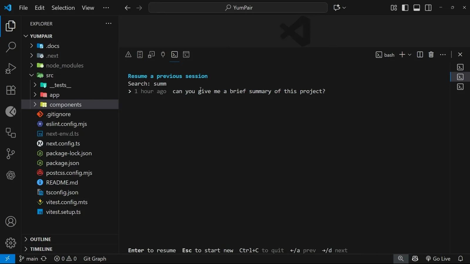 Codex CLI resume picker with Search: summ typed to narrow the session list down to the brief summary conversation from one hour ago Codex CLI resume picker with Search: summ typed to narrow the session list down to the brief summary conversation from one hour ago