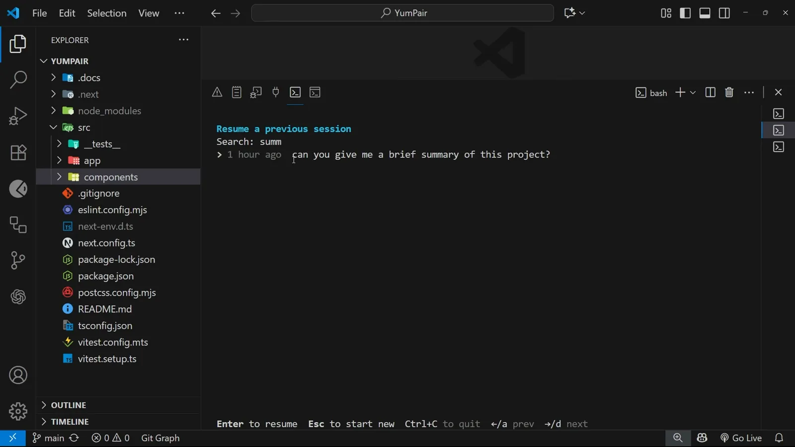 Codex CLI resume picker filtered by Search: su leaving only the can you give me a brief summary of this project session in the list Codex CLI resume picker filtered by Search: su leaving only the can you give me a brief summary of this project session in the list