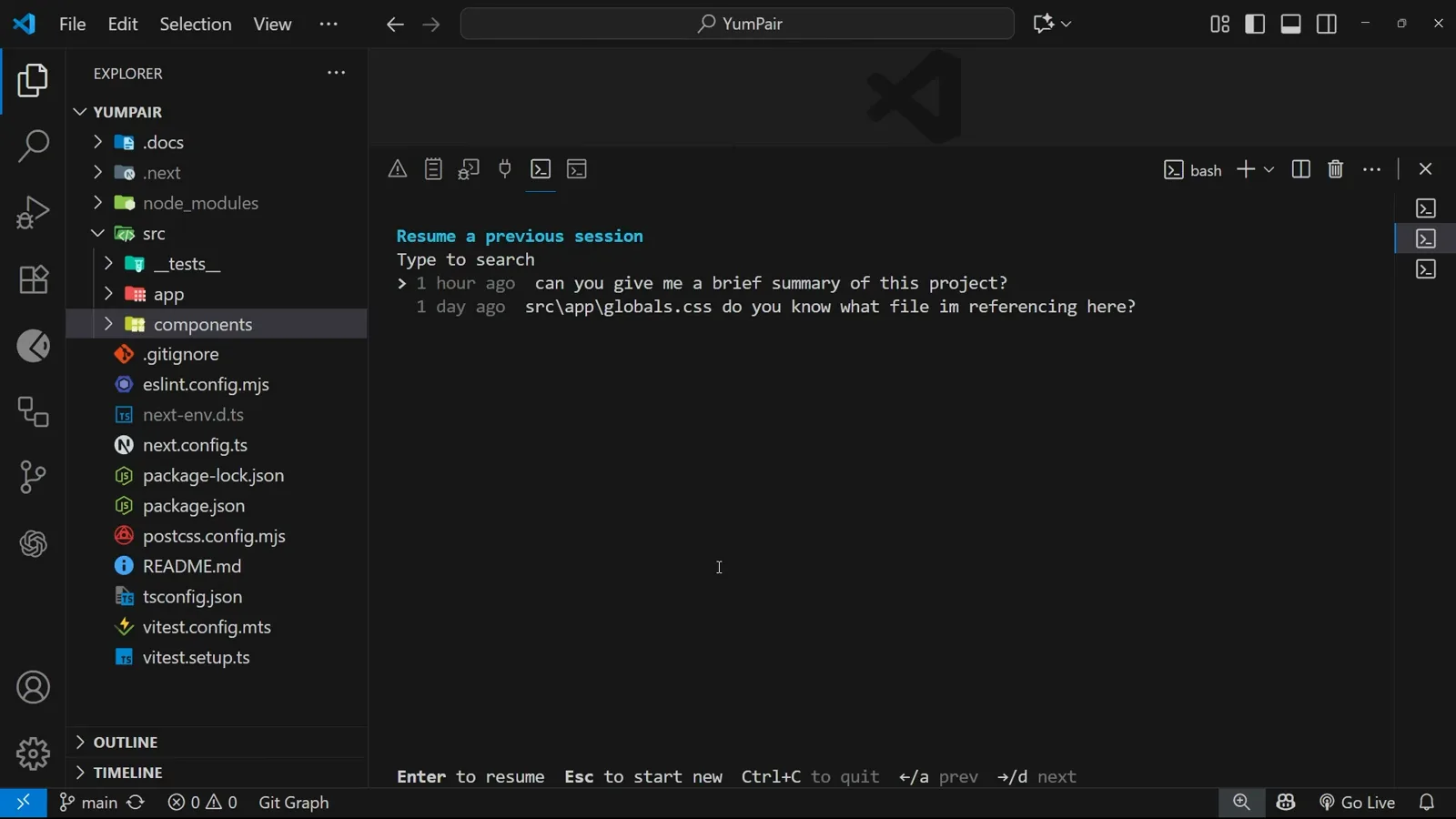 Codex CLI Resume a previous session picker listing two recent sessions by age and first prompt with Enter to resume, Esc to start new and Ctrl+C to quit hints Codex CLI Resume a previous session picker listing two recent sessions by age and first prompt with Enter to resume, Esc to start new and Ctrl+C to quit hints