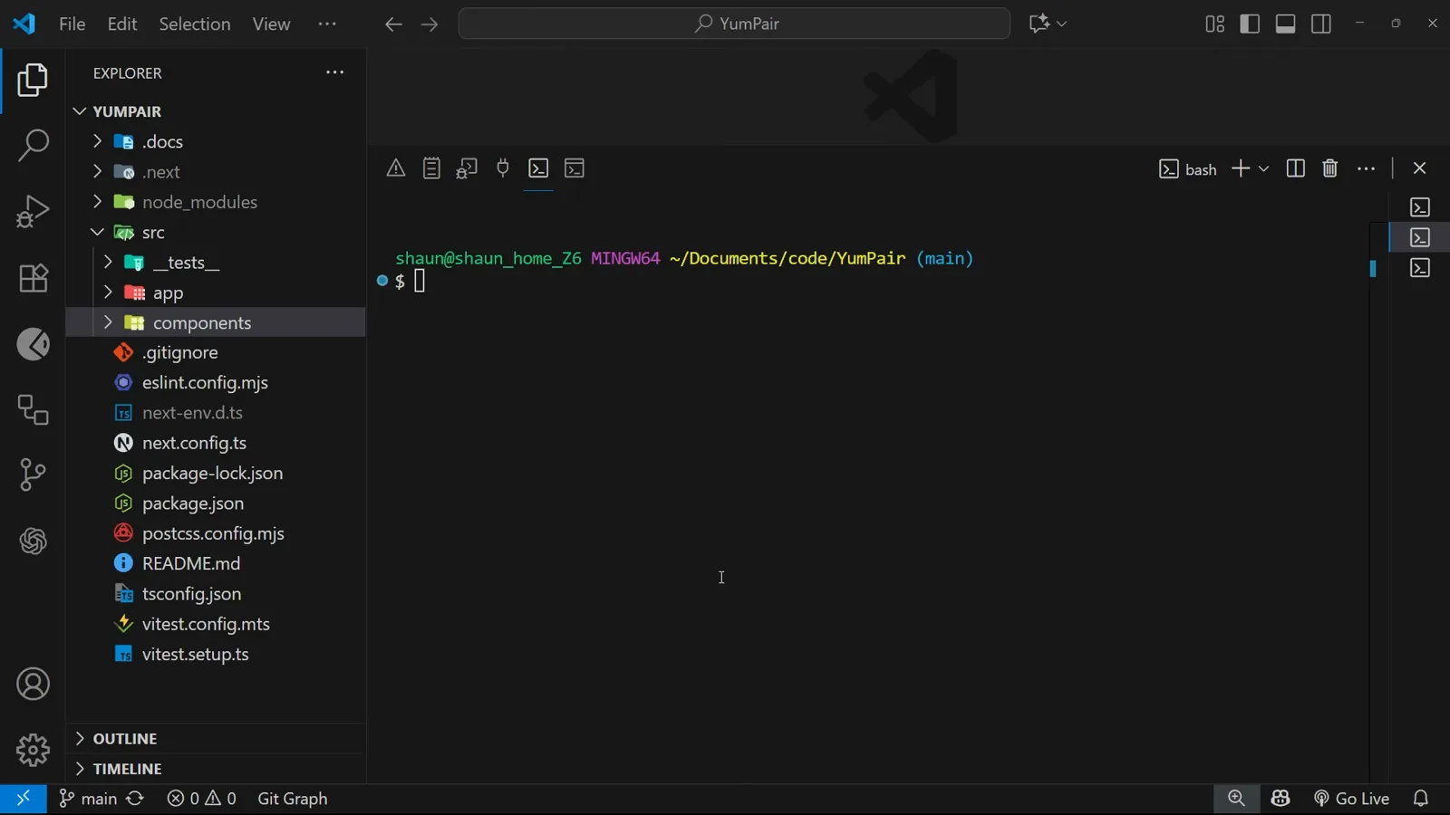 Git Bash prompt back in the YumPair project folder after quitting a Codex CLI session, ready to run codex resume from the same directory Git Bash prompt back in the YumPair project folder after quitting a Codex CLI session, ready to run codex resume from the same directory