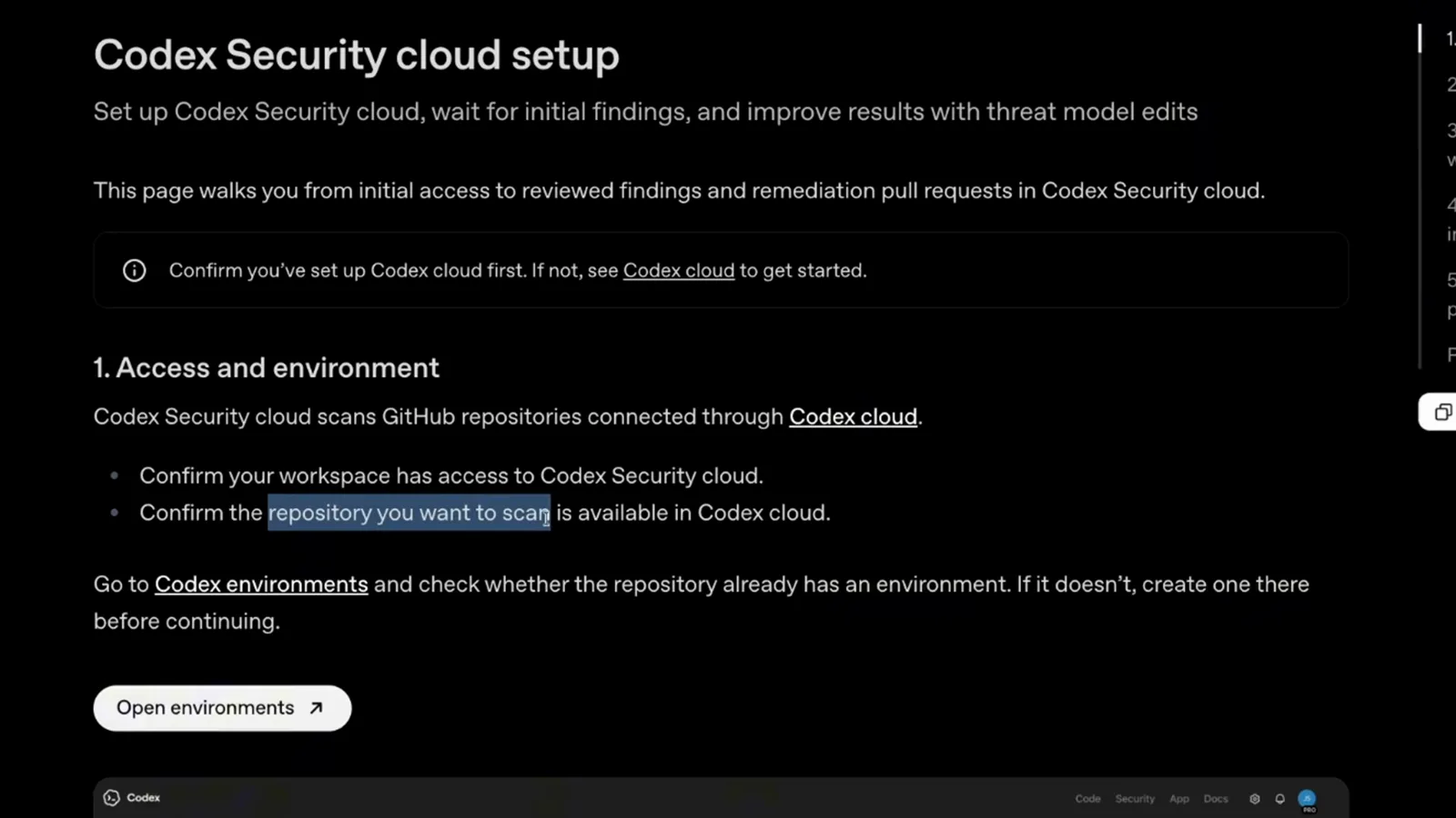Choose between standard and deep scans comparison table from the Codex Security docs contrasting best-for, variability, scope, runtime and pull request support