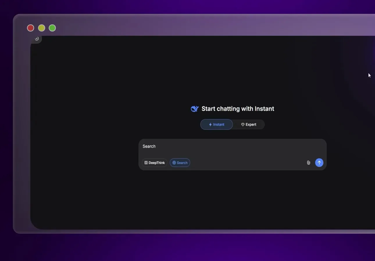 DeepSeek V4 composer with the Search toggle highlighted blue and a latest AI news question typed before sending