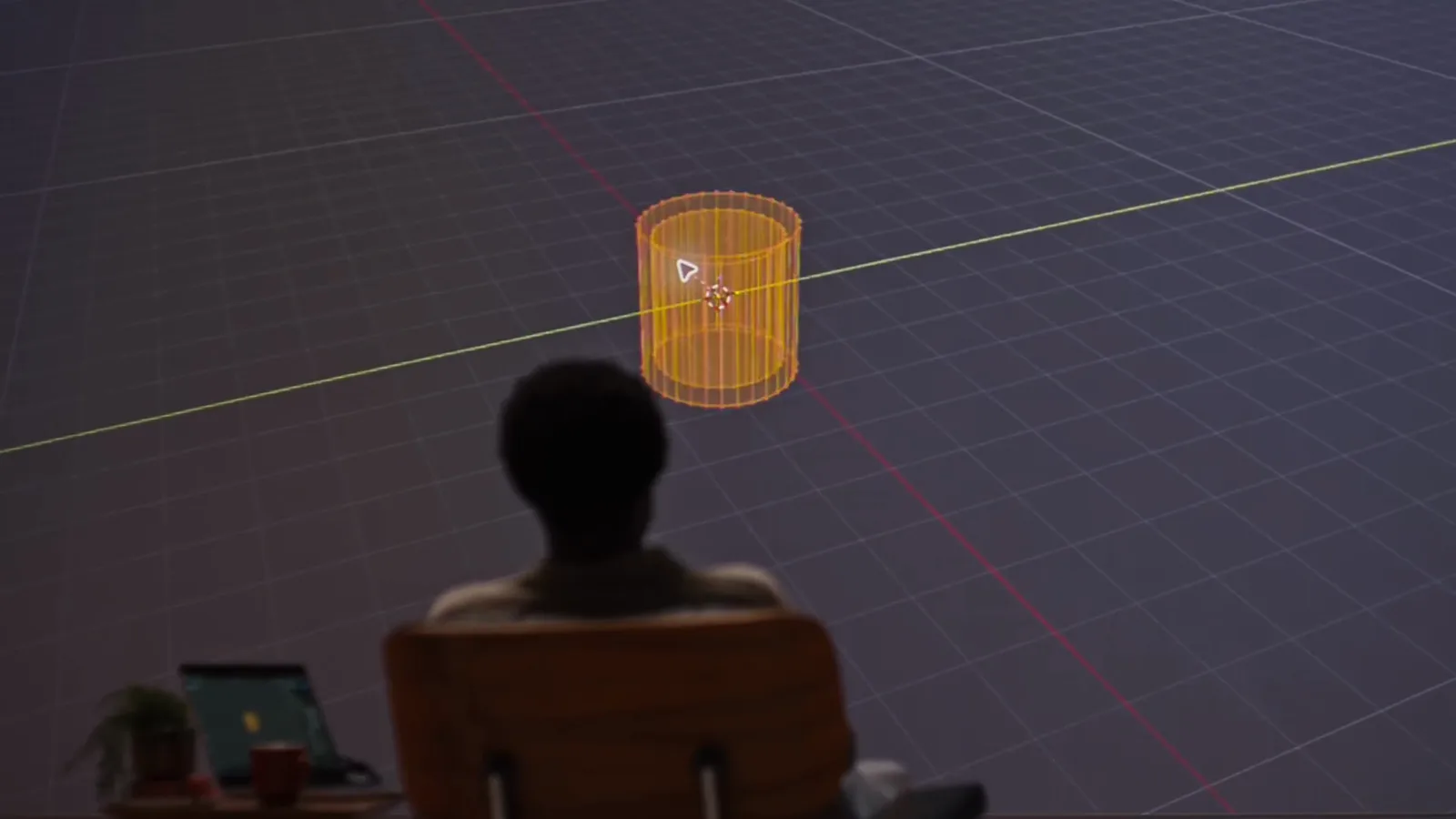 Orange cylinder mesh taking shape on the grid floor of a Blender-style viewport as GPT-6 Astra builds real 3D geometry from a chat request Orange cylinder mesh taking shape on the grid floor of a Blender-style viewport as GPT-6 Astra builds real 3D geometry from a chat request