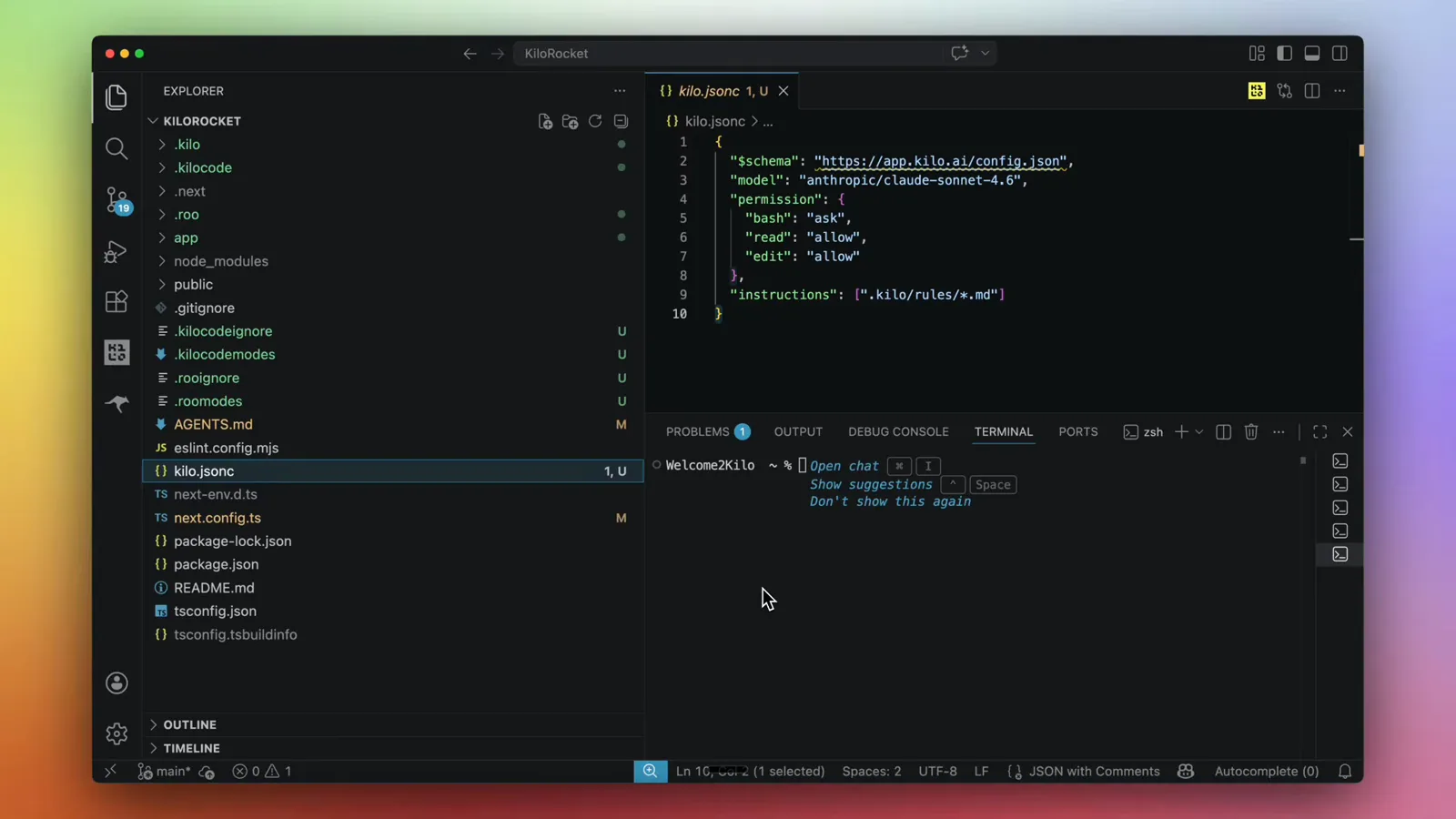 VS Code terminal validating the migrated Kilo Code setup with the kilo config check command beside the repository file tree VS Code terminal validating the migrated Kilo Code setup with the kilo config check command beside the repository file tree