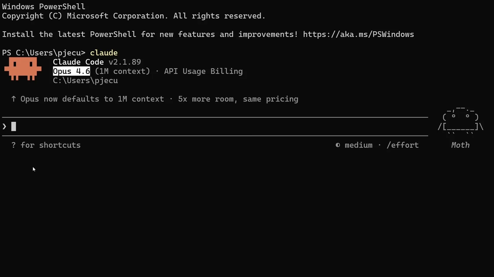 Claude Code welcome screen showing Opus 4.6 with 1M context as the mapped model name while requests are actually served by deepseek-v4-pro