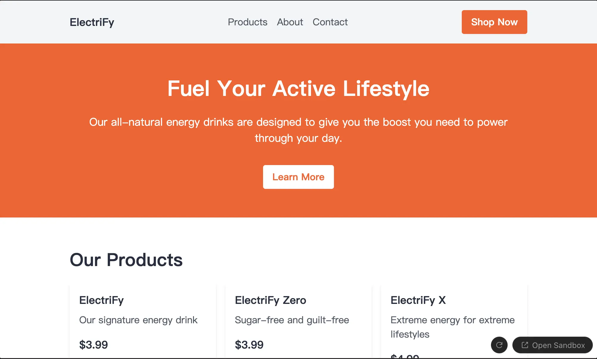 Energy Drink Company Landing Page